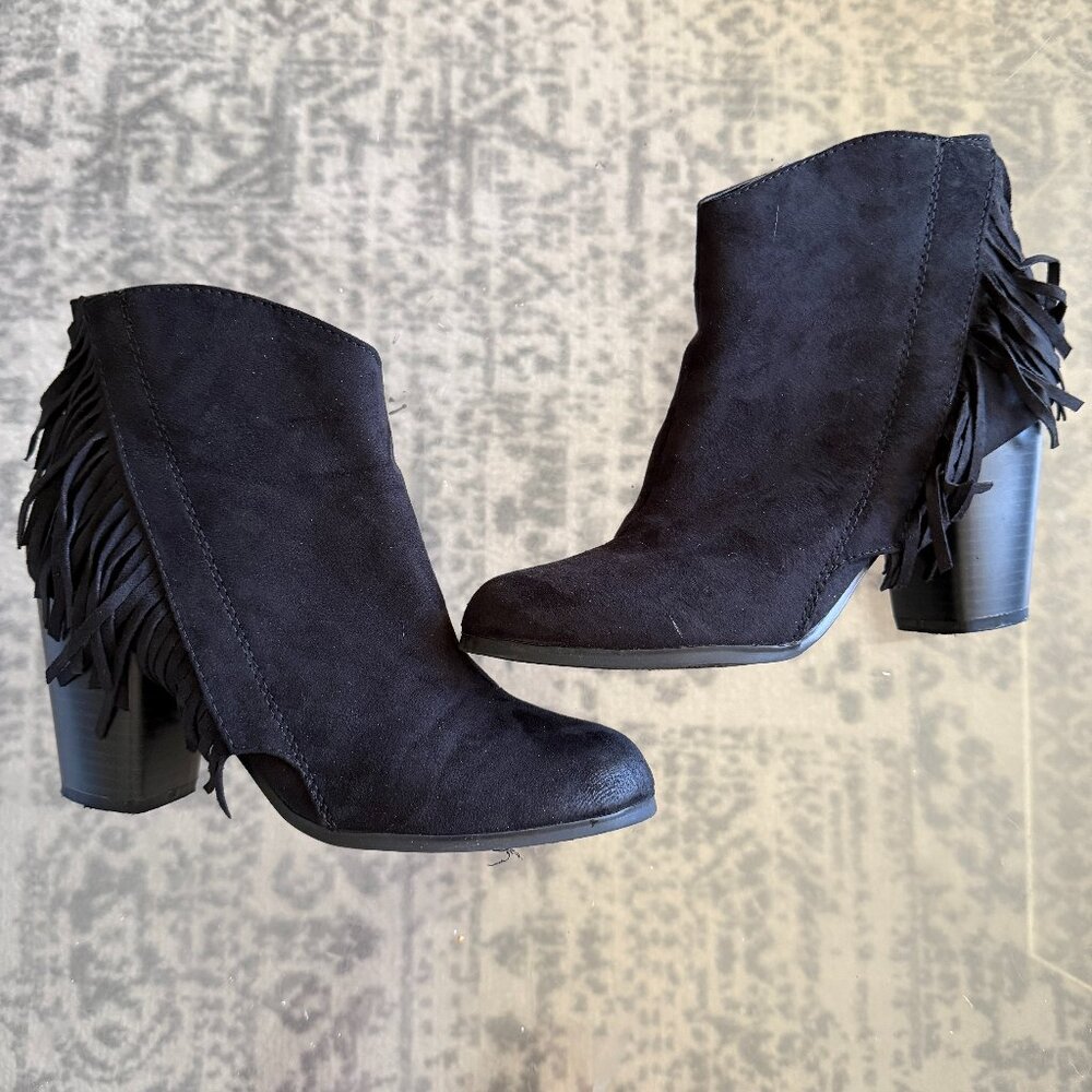 Cupid Black Fringe Ankle Booties Size 7.5